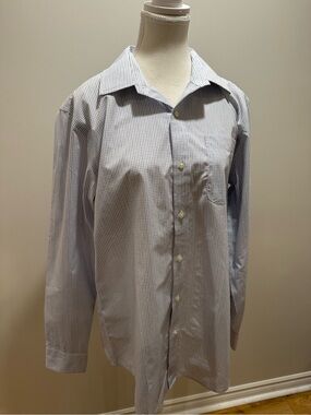 Lands' End Men's Light Blue Micro-Check Button-Up Shirt